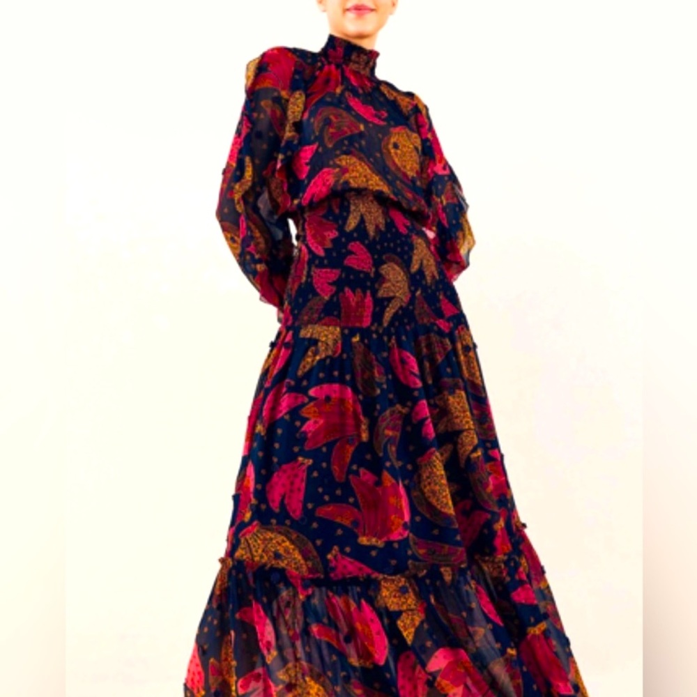 Farm Rio Patchwork Bananas High Neck Maxi Dress Absolutely Stunning!! Fit M/L - Picture 3 of 9